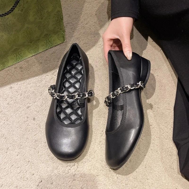 Fashion Block Heel Single Shoes Autumn New Color Block Round Toe Light Mouth Slip Strap Soft Sole Non-slip Low Heel Shoes