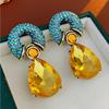 Retro Personalized Circle Water Drop Pendant with Zircon Imitation Zircon Multi Color Metal Women's Earrings