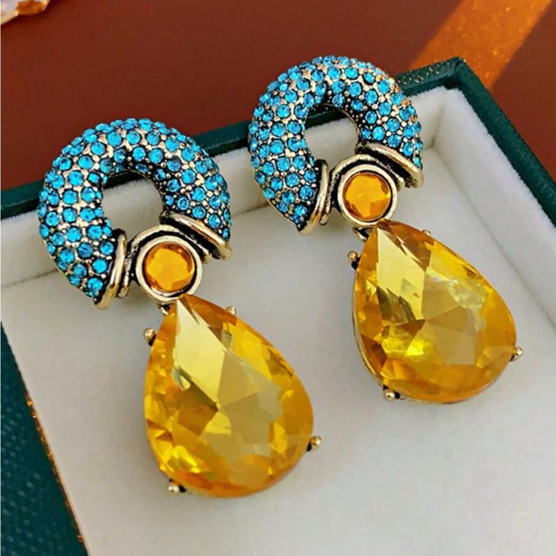 Retro Personalized Circle Water Drop Pendant with Zircon Imitation Zircon Multi Color Metal Women's Earrings