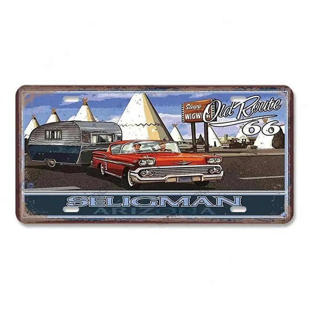 Route 66 License Plate for Wall Art Decoration Metal Tin Signs Vintage Tags Metal Automotive Signs For Cafe Bar Club Garage Pubs