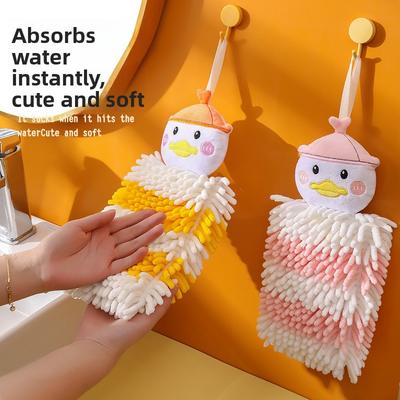 Creative Kids' Cartoon Hand Towels - Cute Hanging Design, Thick Chenille Material, Super Absorbent & Quick-Drying, Perfect