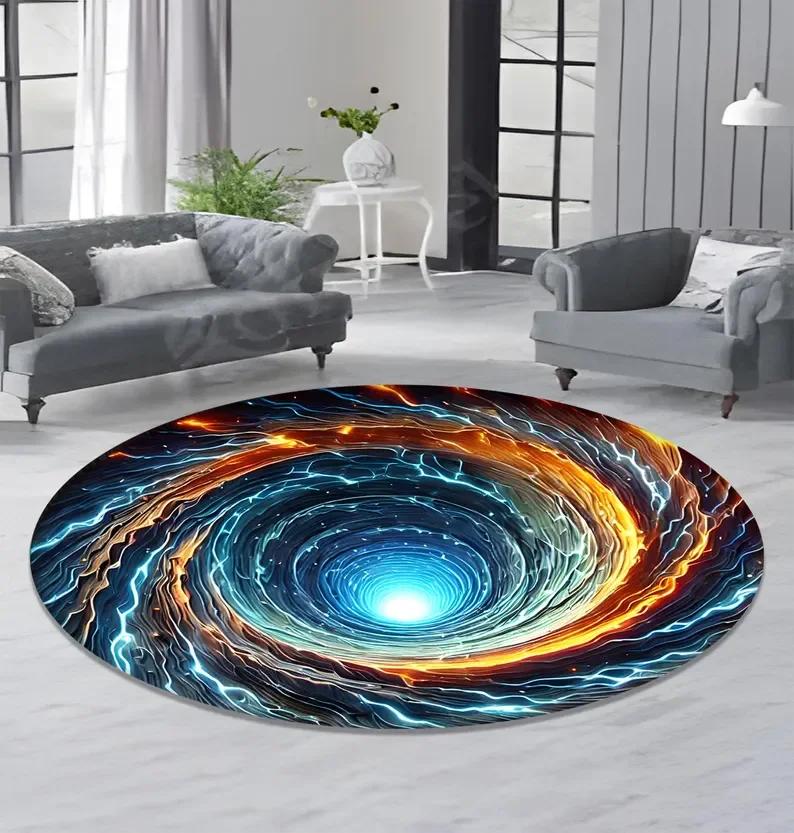 Optical Illusion Rug 3D Vortex Pattern Round Modern Design Retro Home Decoration Carpet