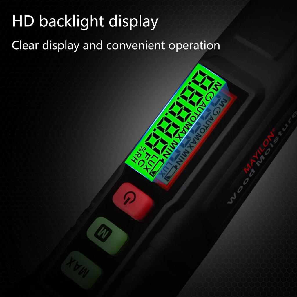 High Sensitivity Wood Moisture Meter Pin-Type Water Leak Detector Digital Moisture Tester with Backlight LCD Display