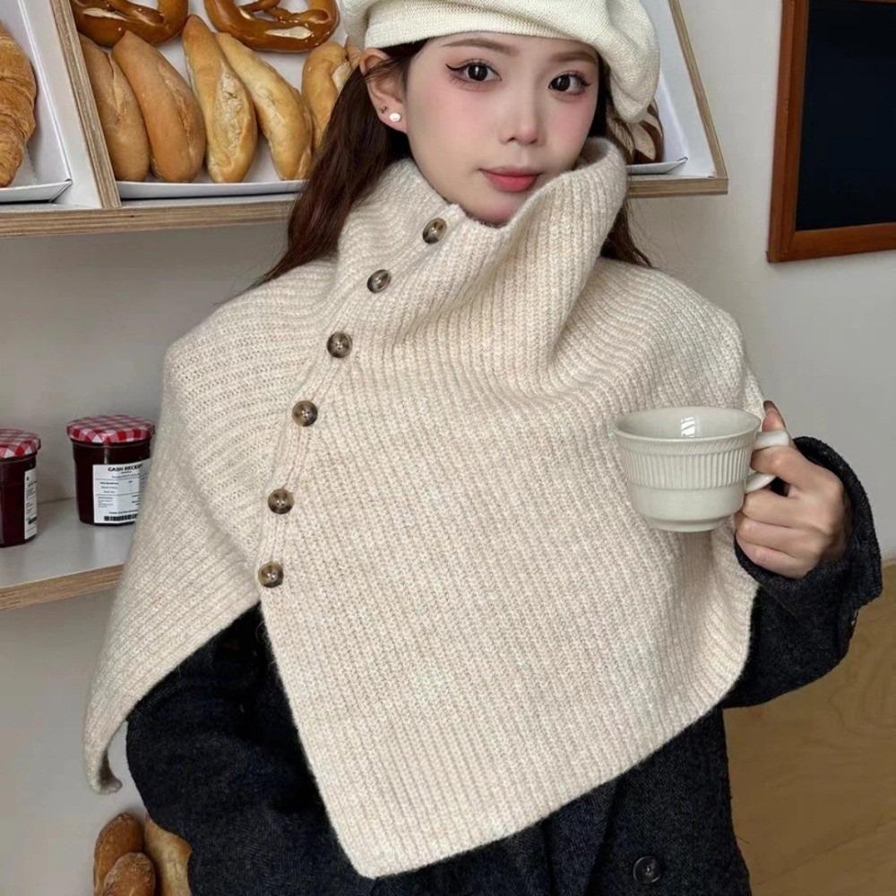 Fashion Winter Pullover Scarf Warm Knitted Turtleneck Shawl Button Design High Collar Scarf False Collar Clothes Accessories