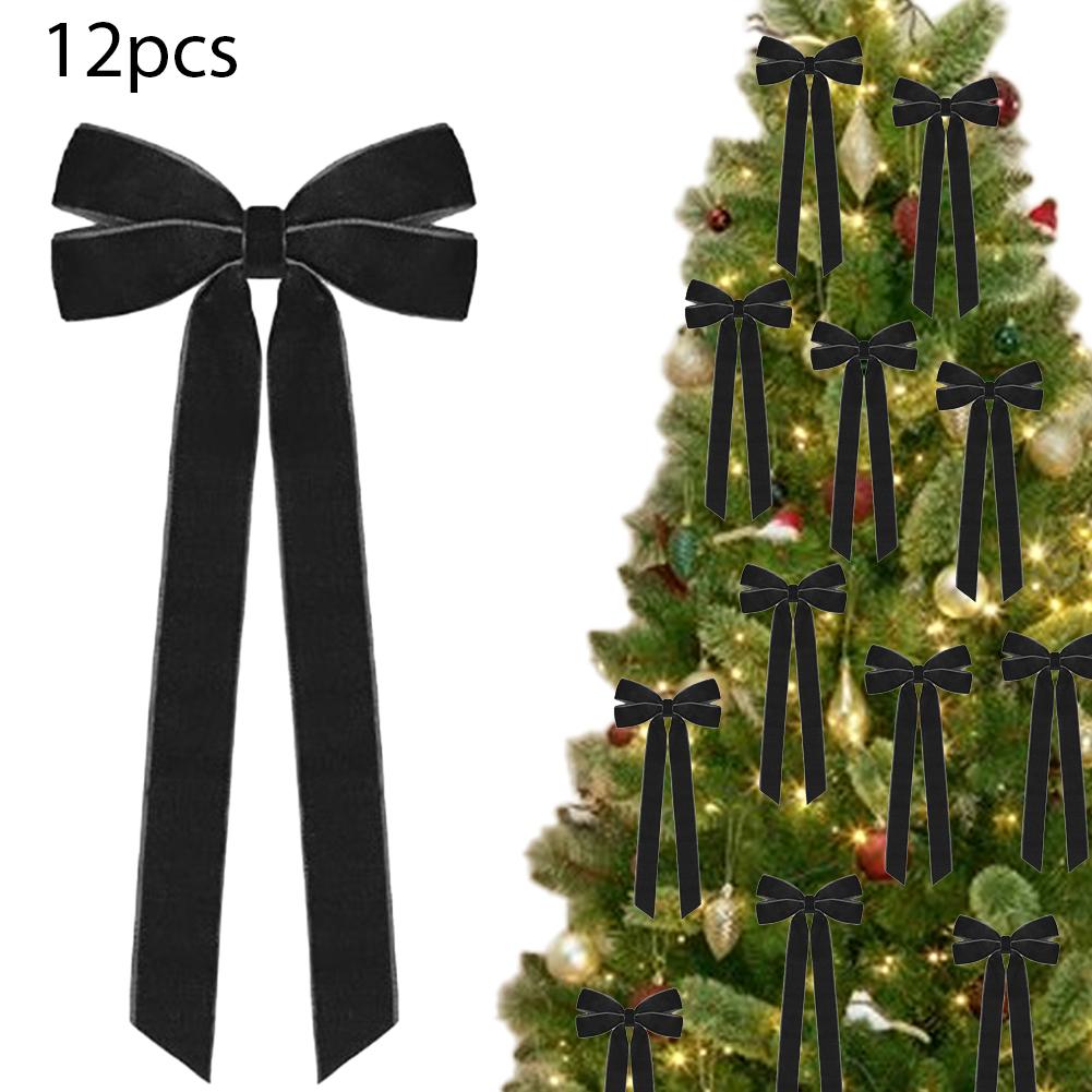 12PCs Velvet Bows Christmas Tree Decorations,Pink Large Velvet Bows Xmas Tree Topper Garland Ornament Rustic Velvet Wreath Bows