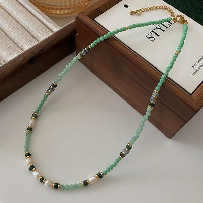 Green Dongling Freshwater Pearl Necklace Cut Face Millet Bead Neck Chain Jewelry Sweater Chain Women