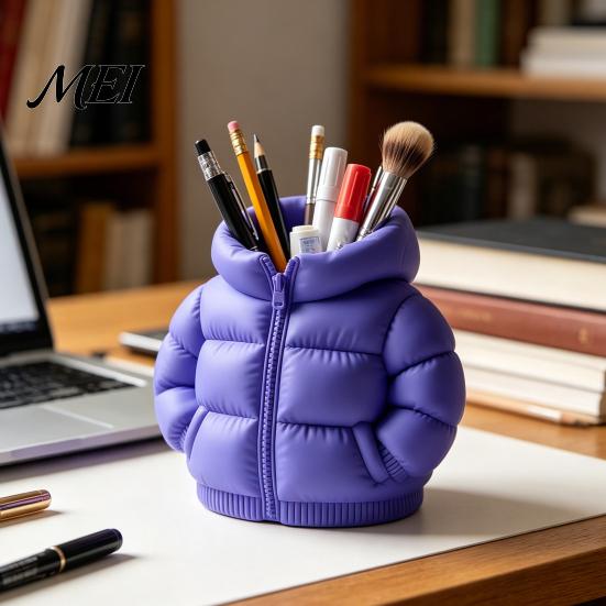 Pen Holder Puffer Jacket Shaped Cup, 3D Printed Desk Organizer, Creative And Pencil Coat for Makeup Brushes, Home Office Decor Classroom Organizer