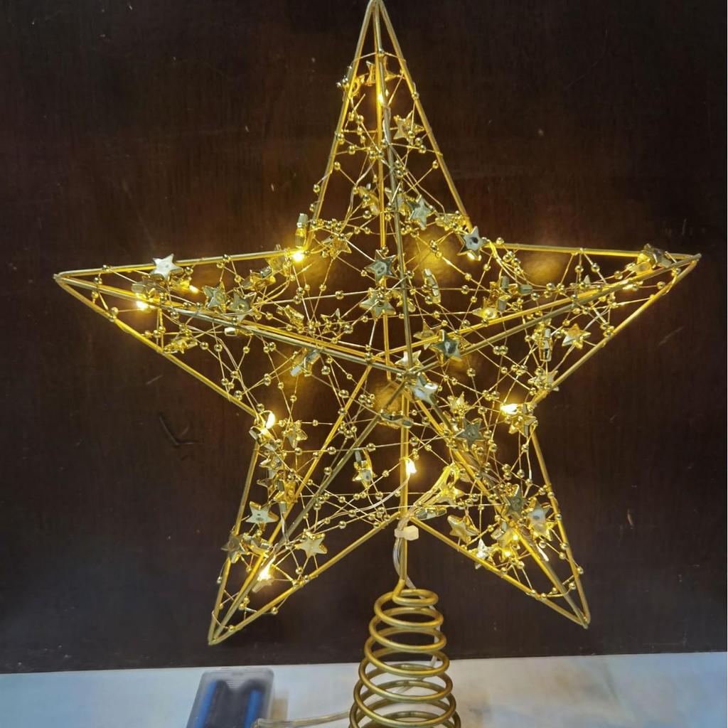 LED Glittering Rattan Wrought Iron Christmas Tree Topper Ornament