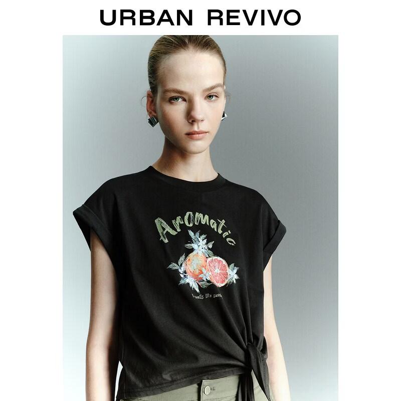 UR2026 Women's Fruit Print Tie-up Short Sleeve T-shirt
