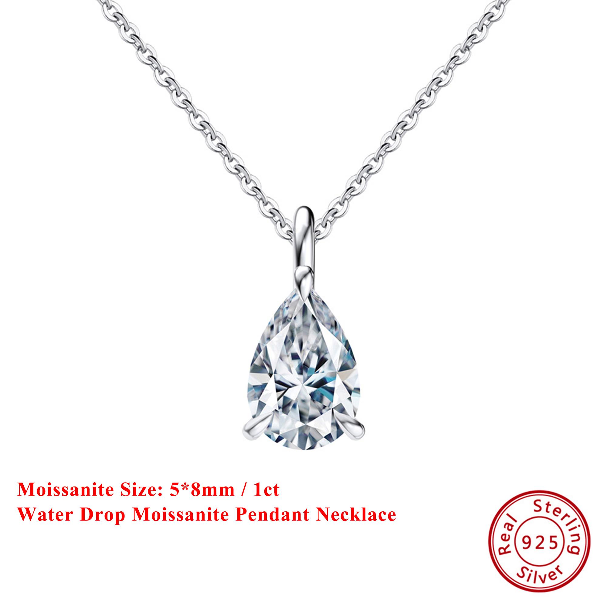 

EFFIE QUEEN 1/2/3CT Oval Cut Moissanite Pendant Necklace 100% S925 Silver 14K Gold Round D VVS1 Diamond Neck Chain Party MON03