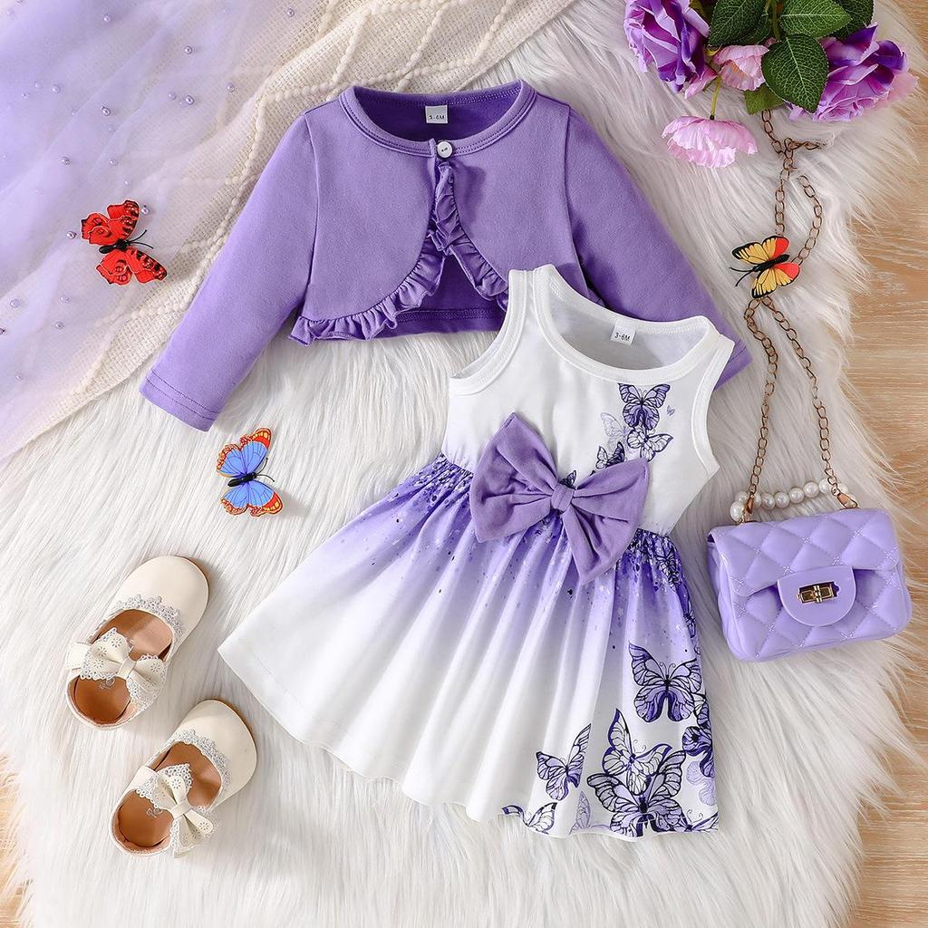 Vestiti per bambine 3M-5Y, modelli primaverili e autunnali, abito scialle, abito colorato con collo alto e giacca tinta unita, abito da bambina in due pezzi