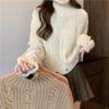 Women Autumn Winter High Collar Long Sleeve Wardrobe Staple Distressed Ripped Holes Solid Color Comfy Loose Pullovers Knitted Sweater Top