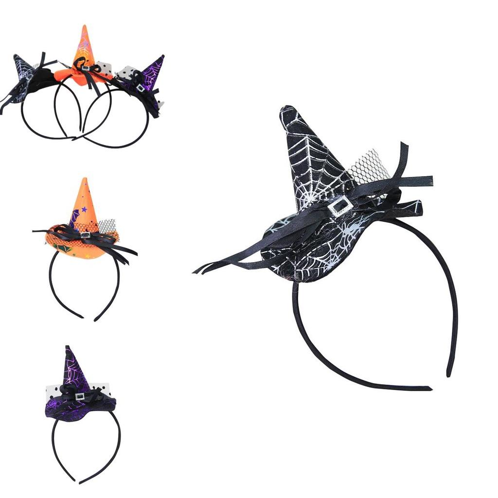 Halloween Witch Hat Headband Pumpkin Hair Hoop Spider Web Costume Party Props