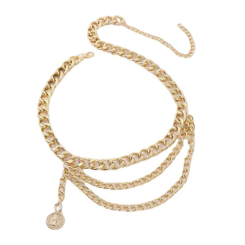 European and American Style Exaggerated Personality Trendy Pendant Body Chain for Women Geometric Retro Tassels Versatile Multi-layer Waist Chain