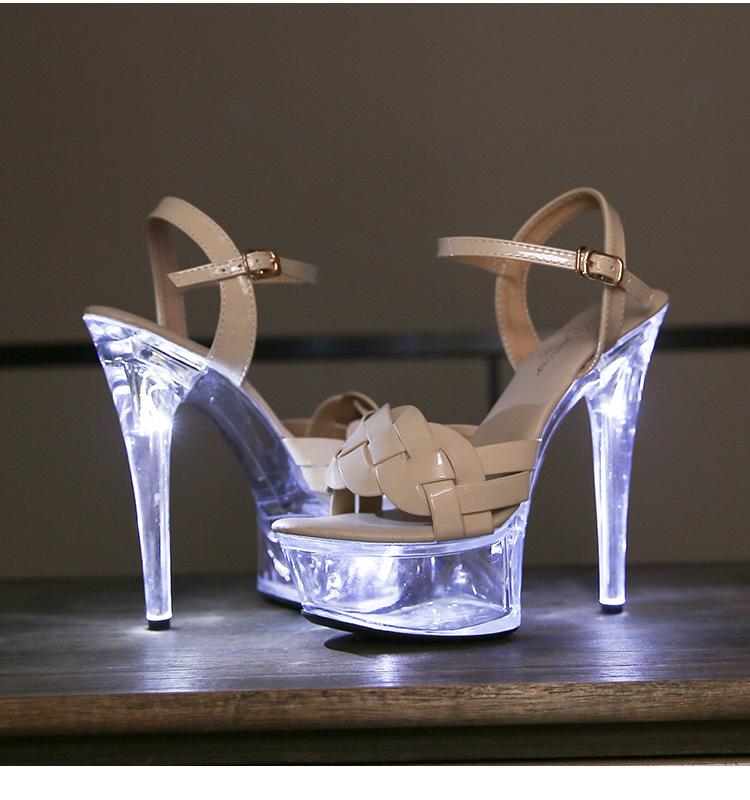 Women Led Light Dance Sandals Nightclub 15CM Transparent Crystal Shining Sandals LFD-190-A90