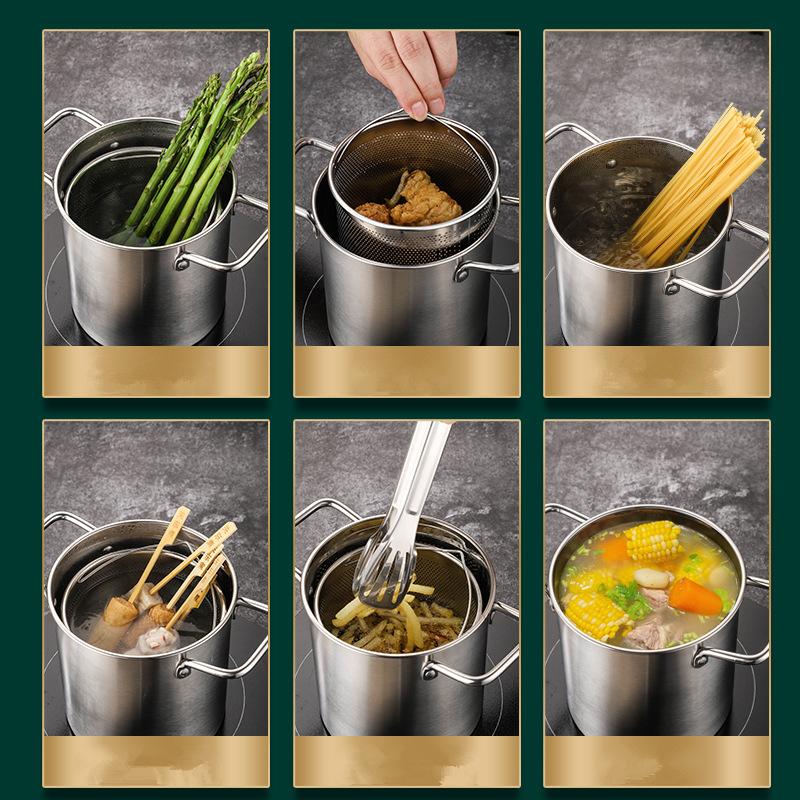 3L Deep Fryer Pot Small Stainless Steel Deep Frying Pot Fish Pot Japanese Tempura Fry Pot for Kitchen French Fries Chicken