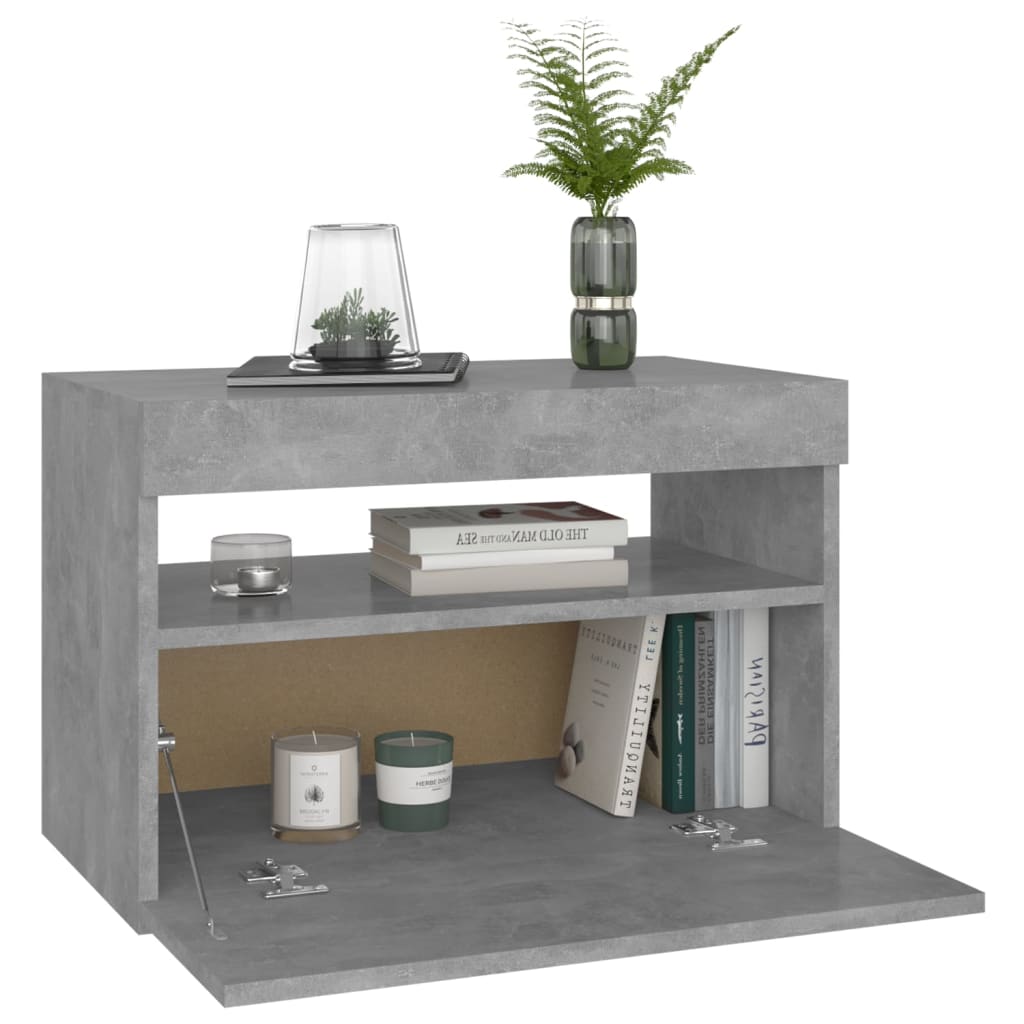 Nightstands with LED Lights 2 Pcs Concrete Grey 60 X 35 X 40 Cm