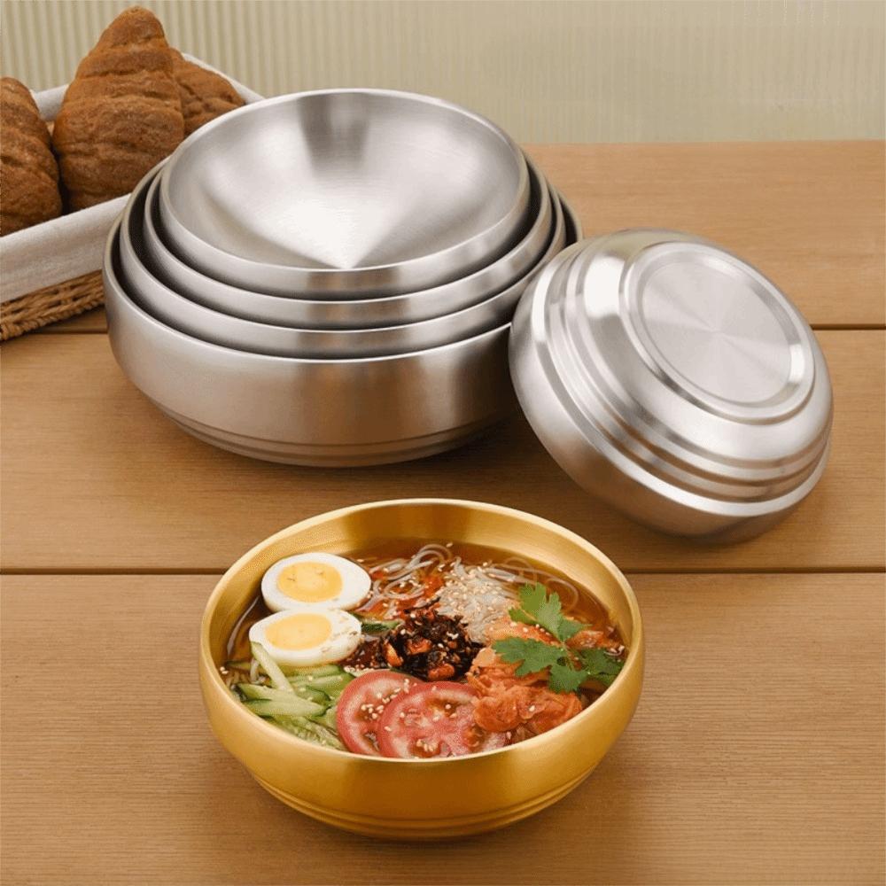 Anti-scald Korean Stainless Steel Bowl Double Layer Soup Bowls Cold Noodles Bowl  Restaurant