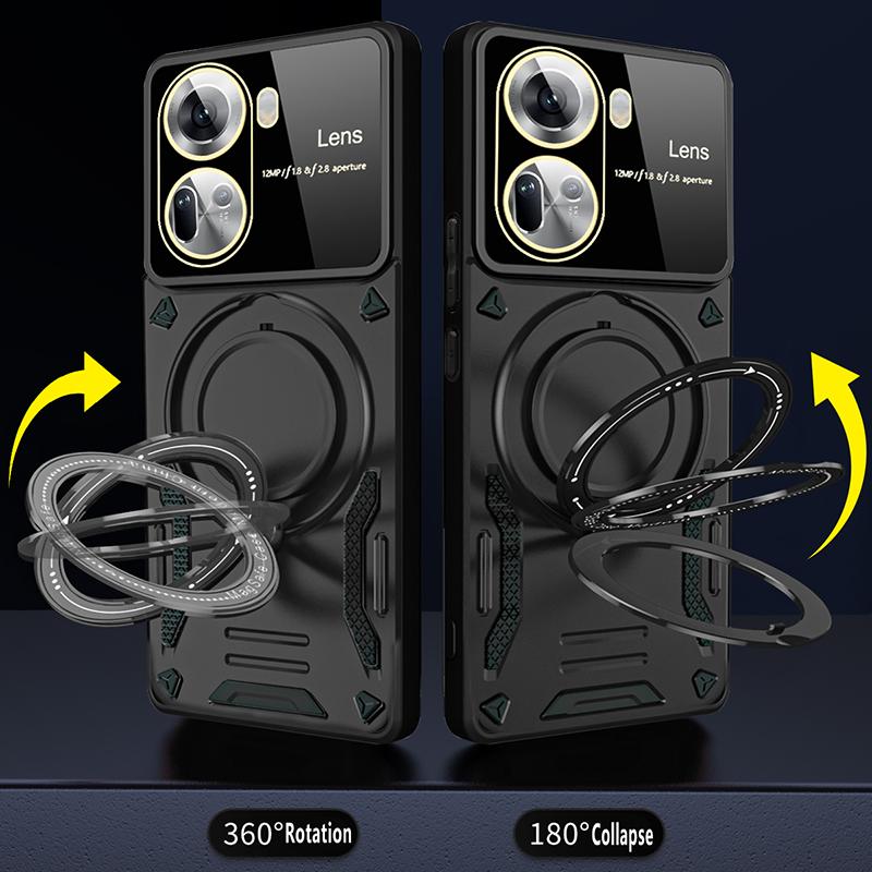 Reno 10 Case Armor Shockproof Lens Protection Cover For OPPO Reno 10 Pro Plus Magnet Car Holder Ring Anti-Fall Cover Reno 10 Pro