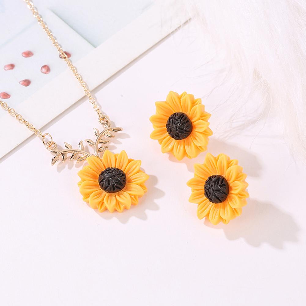 2pcs/set Women Fashion Sunflower Design Necklace Earring Jewelry set