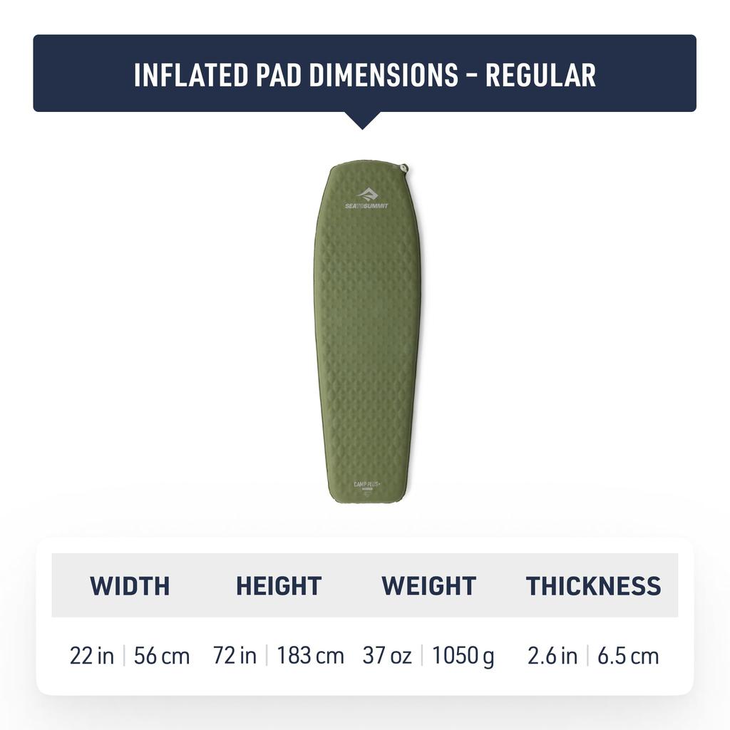 Sea To Summit Camp Plus Self-Inflating Foam Sleeping Mat, Tapered, Regular Size (72 X 22 X 2.6 Inches)