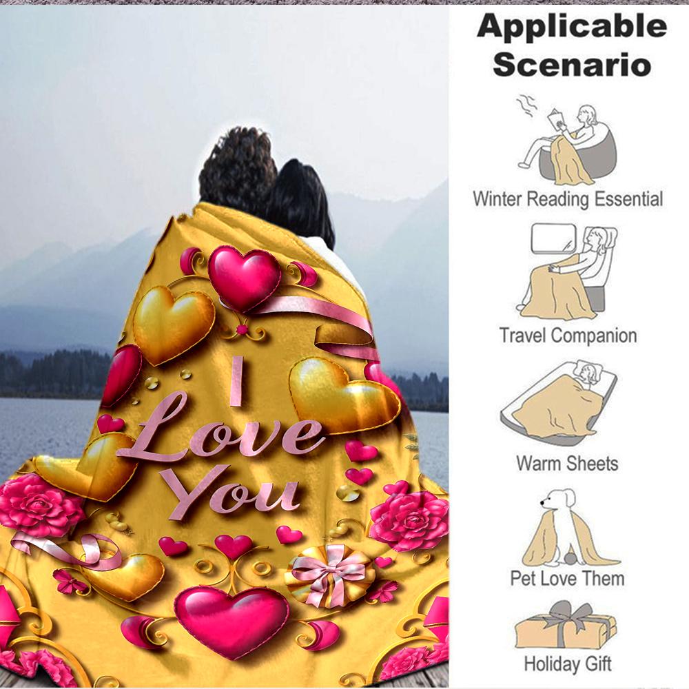 1Pc Love Hearts Celebration Flannel Blanket, Soft And Comfortable, Casual Warm, Camping Travel, Christmas, Halloween Xmas Gift. G110