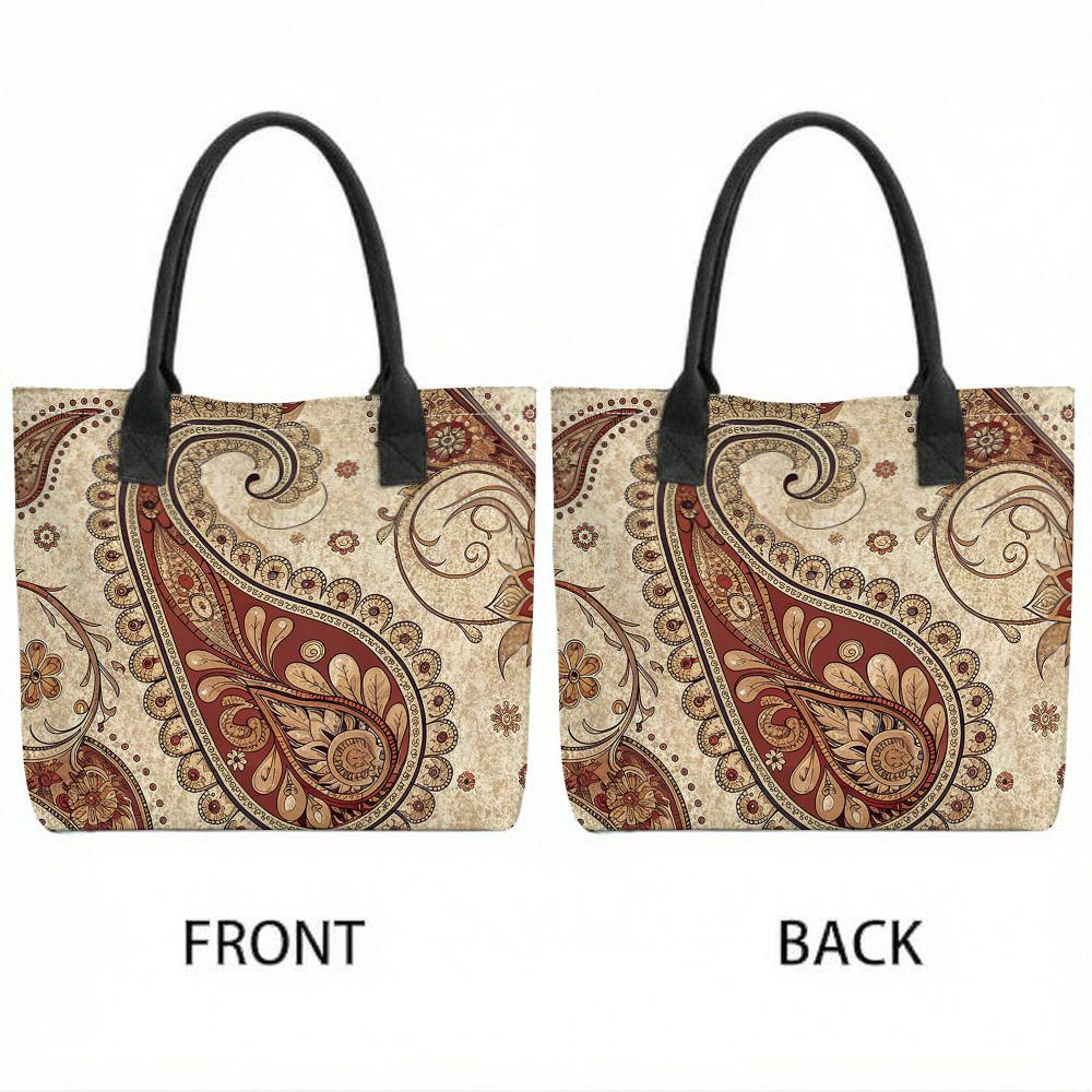 Boho Paisley Print Tote Bag Large Capacity Casual Handbag for Daily Use