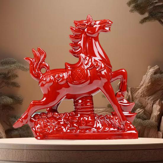 2026 Year of The Horse Figurine Ceramic Feng Shui Red Horse Statue Chinese New Year Home Office Tabletop Decoration for Wealth Good Luck