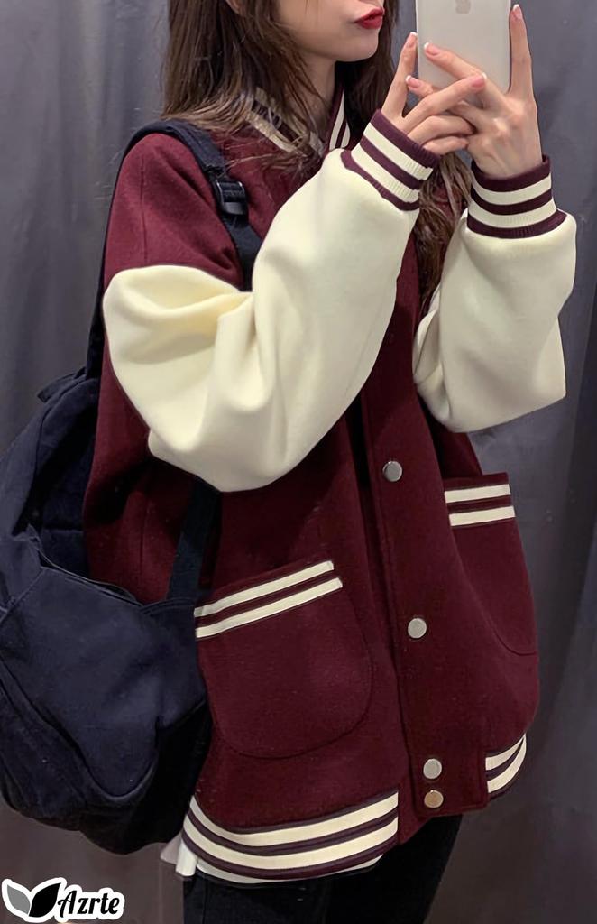 Azulte Stadium Long Loose Ribbed Korean 307 Size XL Women's Jacket, Sleeve, Casual, Fleece-Lined, Autumn/Winter Outerwear, Fit, Sleeves, Style,