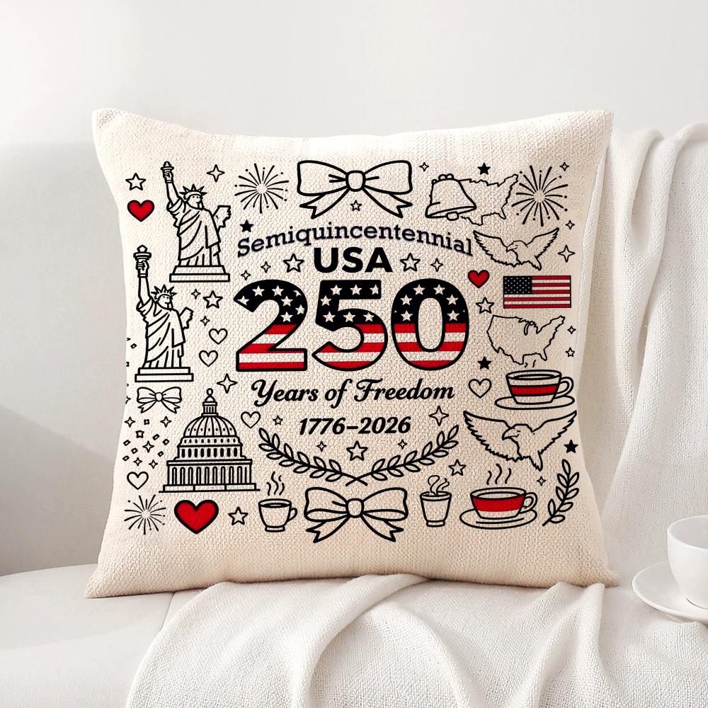 happy Anniversary of the US Cushion Cover Natural Linen Organic Fabric DoubleSided Printing Sofa Home Decor Gift Pillow Cover