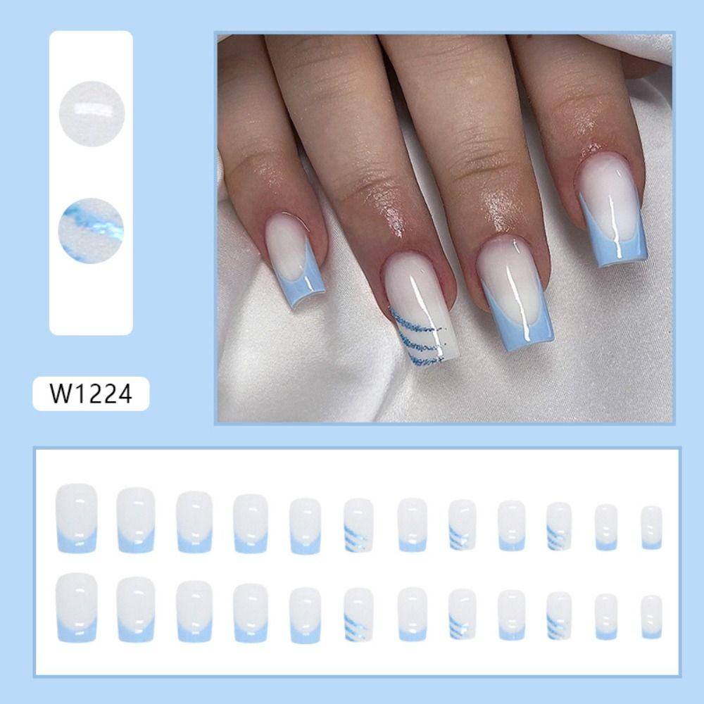 Pink Blue Fake Nials Long Square Press On Nails New Nail Tips  DIY