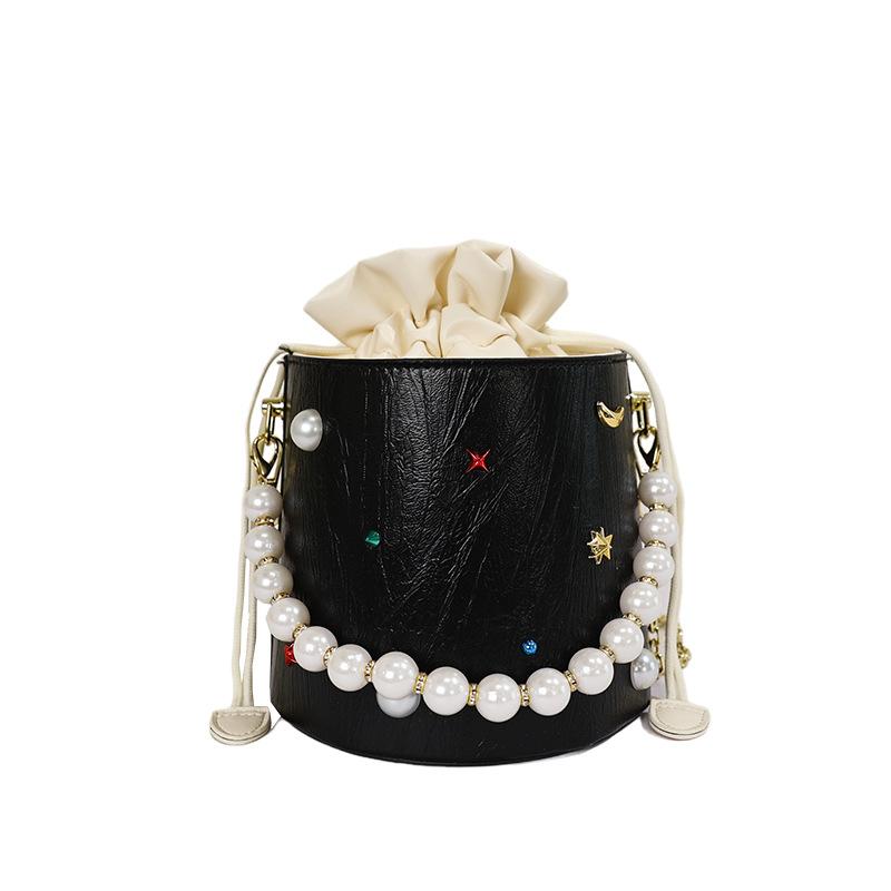 Feel small bag women's new pumping belt bucket bag women's casual chain bag beaded shoulder messenger bag