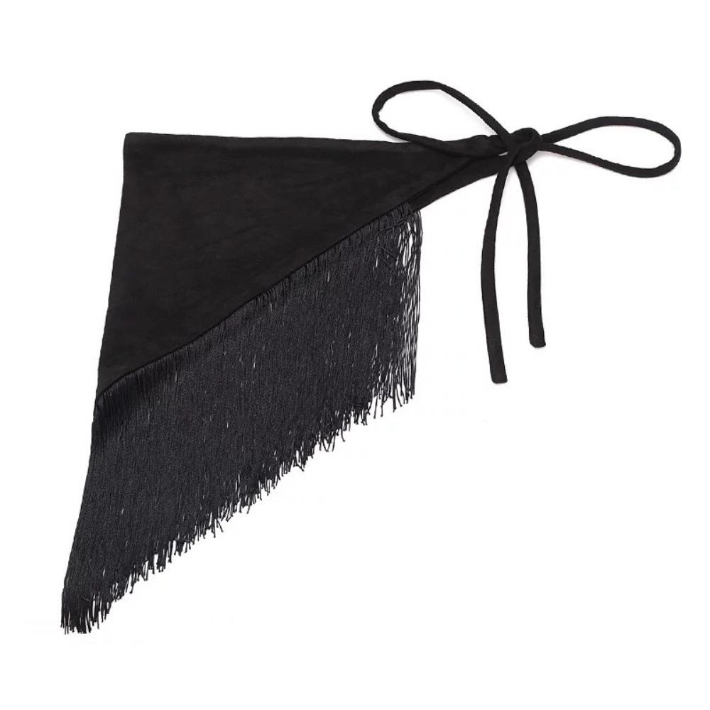 Vintage Suede Leopard Print Belt Hip-hop Fur Triangle Belt Lace-up Tassels Waistband  Streetwear