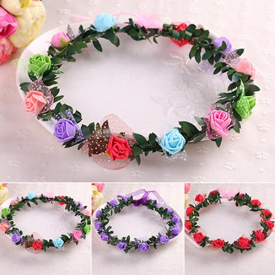 Rose Flower Crown Pannebånd Krans Fest Bryllup Brude Garland Hårbånd Hodeplagg