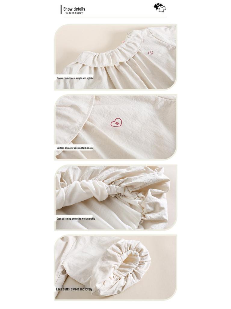 Kids' Autumn Korean-Style Breathable Batwing Sleeve Washed Cotton Shirt