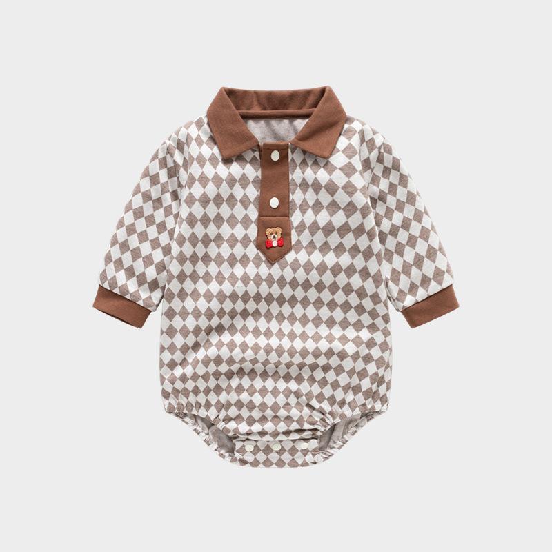 Boys Girls Plaid Onesie Newborn Long Sleeved  Romper  Soft Comfort Newborn Clothing