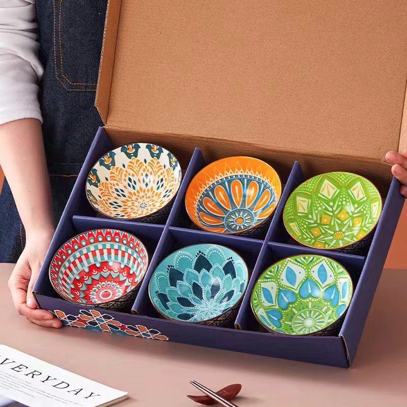 6pcs Ceramic Bohemian Underglaze Color Rice Bowl New Home Especially Good-looking Eating Rice Bowl