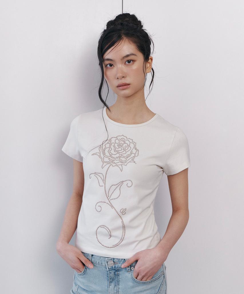 Kyuliti C Rose Hotfix Slim T-Shirt_Beige