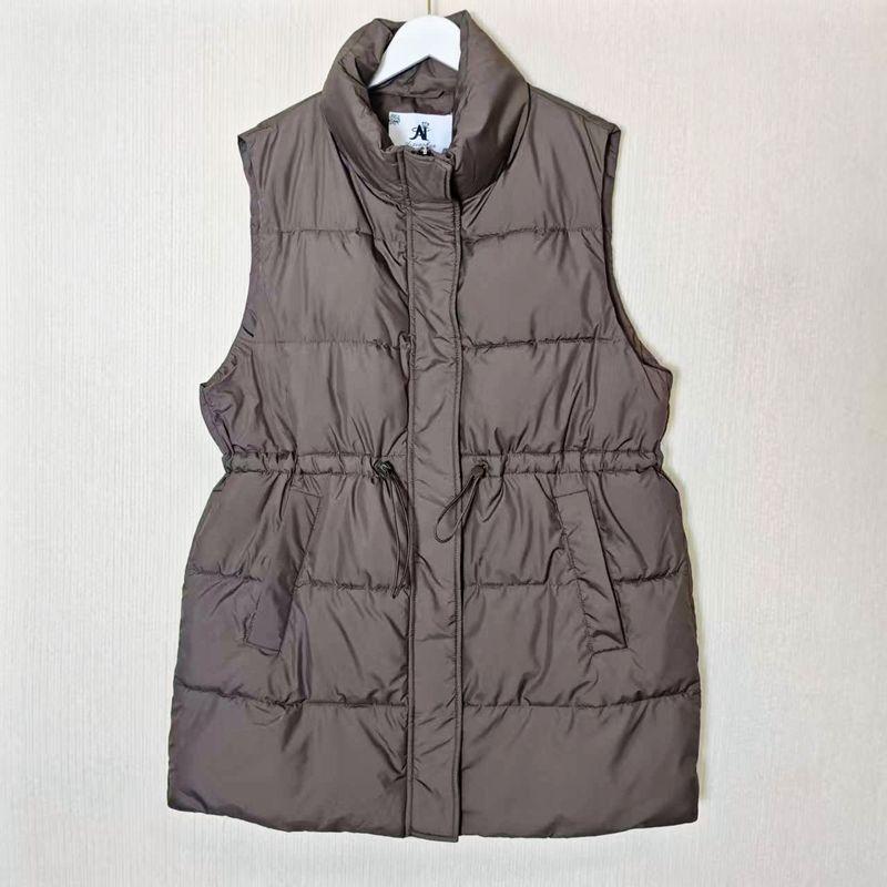 Trade European and American Single Tail Hat Removable Silk-like Cotton Quilting Vest Women Solid Mid-Length Cotton Waistcoat Outer Wear Plus Size