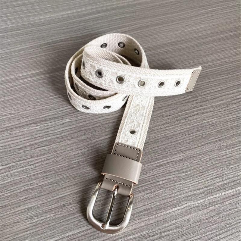 Comfortable Women Belt PU Leather Lace Trim Flower Waistband Adjustable Length Waist Strap for Teens Girl Everyday Use