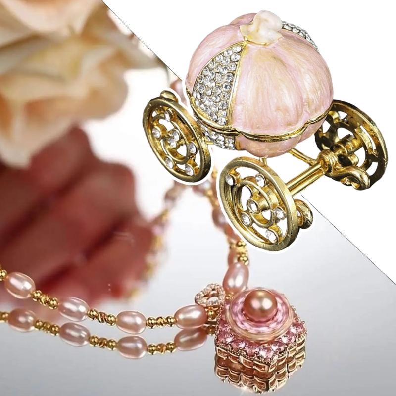 Sparkling Gemstones Adorned Storybook Carriages Jewelry Container With Soft Interior Padding Gift Ready Packaging