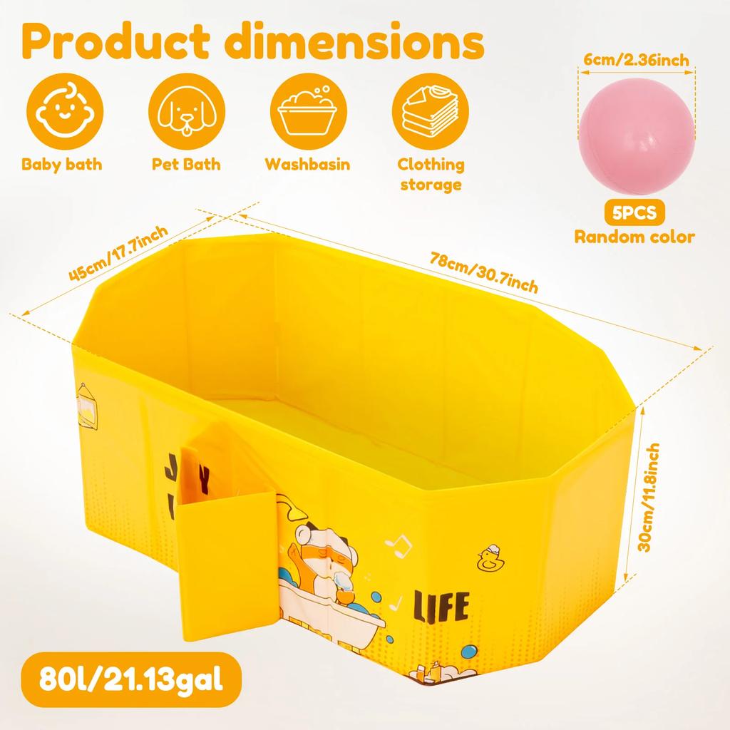 Foldable Baby Bathtub Multifunctional Portable Bath Tub Large Toddler Bath for Age 0-8 Suitable for Travel and Small Spaces