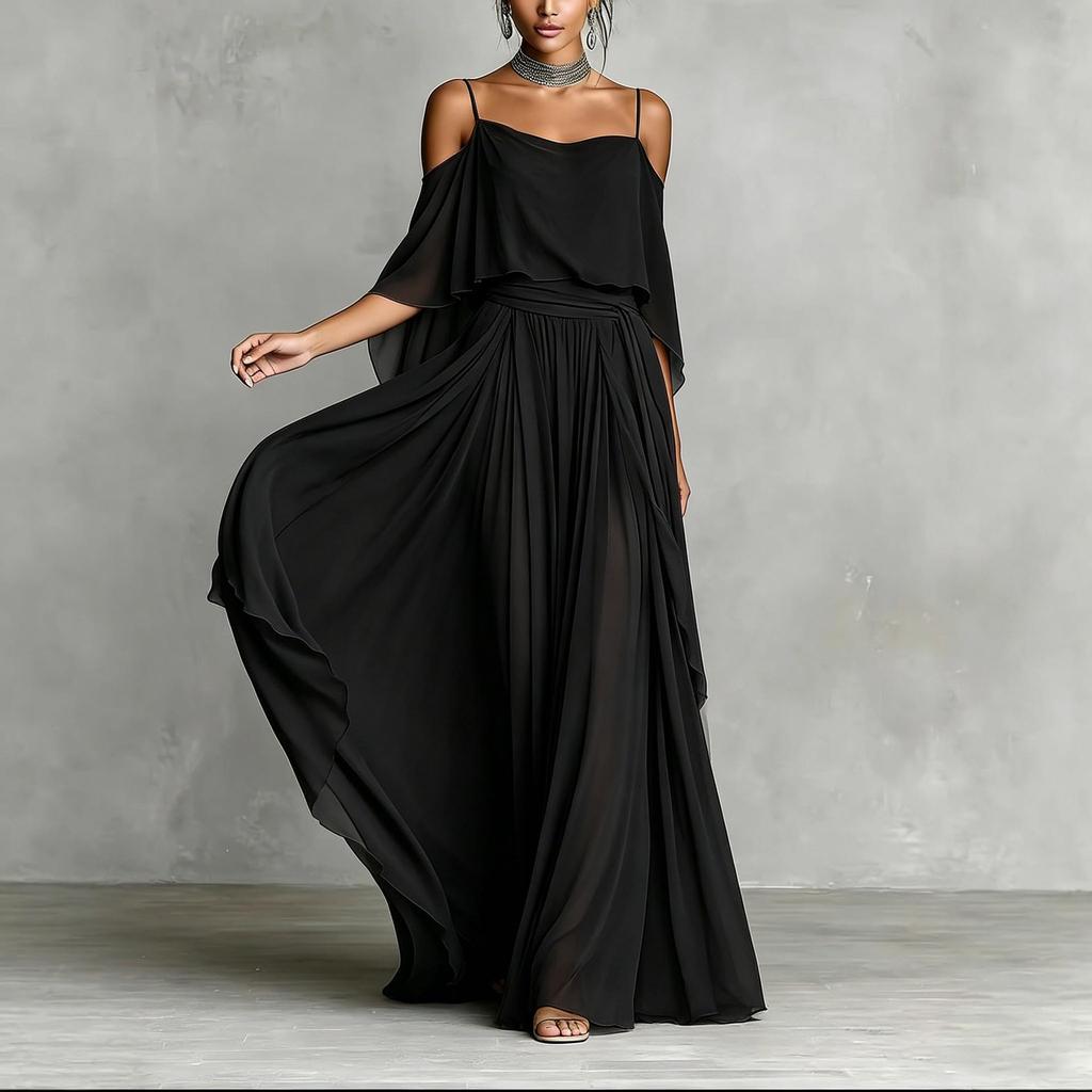 Women's Light Luxury Off-the-Shoulder Spaghetti Strap Maxi Dress