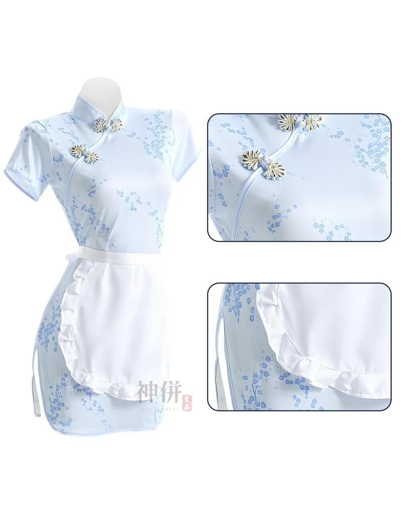 Cheongsam Girl Light Chinese Set with Bun and Costume Size [Excellent Product] Costume, Blue, Style, 4-Piece Cover, Sexy, Cute, Moe, Women's (Blue, S)