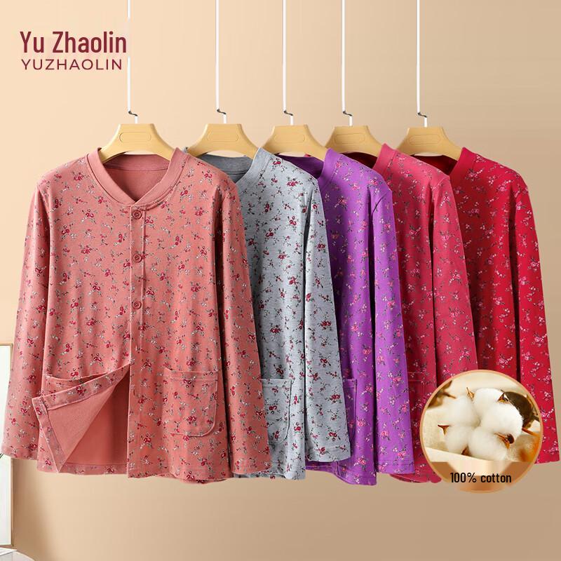 

YUZHAOLIN Women s Elderly Thick Cotton Floral Warm Cardigan Top 2XL