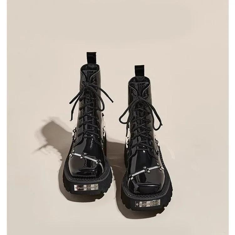 Damenschuhe  Hohe Qualität Reißverschluss Damenstiefel Herbst Runde Zehe Einfarbig Kurzer Schaft Mittelhoch Wasserdicht Britische Stiefel