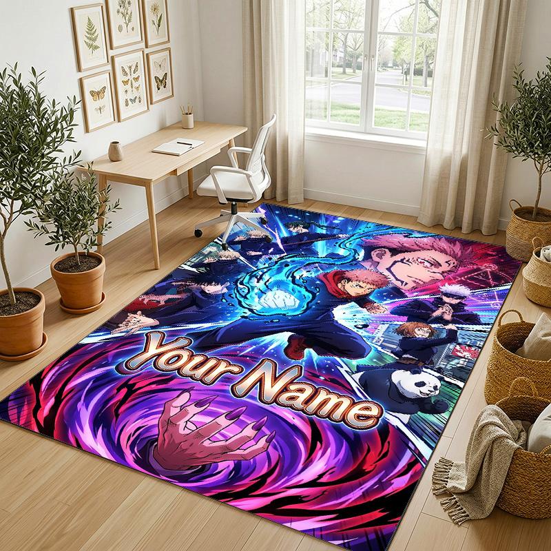 Personalized Crystal Velvet Carpet,Jujutsu Kaisen Custom Printed Name, Plush Area Rug For Home Indoor Decor