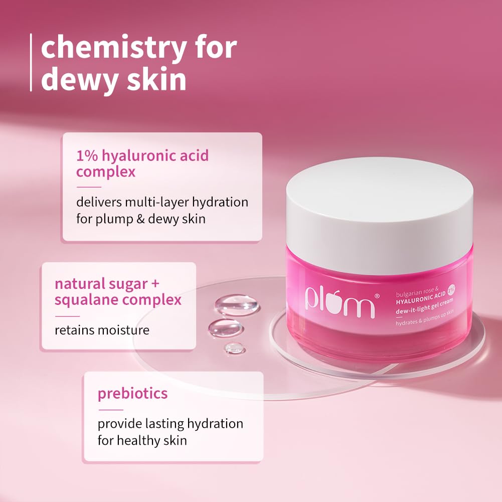 Plum Hyaluronic Acid Dew It Light Gel Moisturizer 120H Hydration Oil Free Daily Face Cream For All Skin Types 50 g