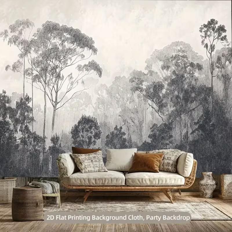 

2D Minimalist Grey Forest Tapestry, Neutral Woodland Scene Wall Decor Cloth 47.2x31.5inch/120*80cm