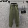 DIMANAF 2025 Plus Size Long Pants Women Elastic Loose High Waist Vintage Solid Loose Casual Female Basic Trousers Green Black